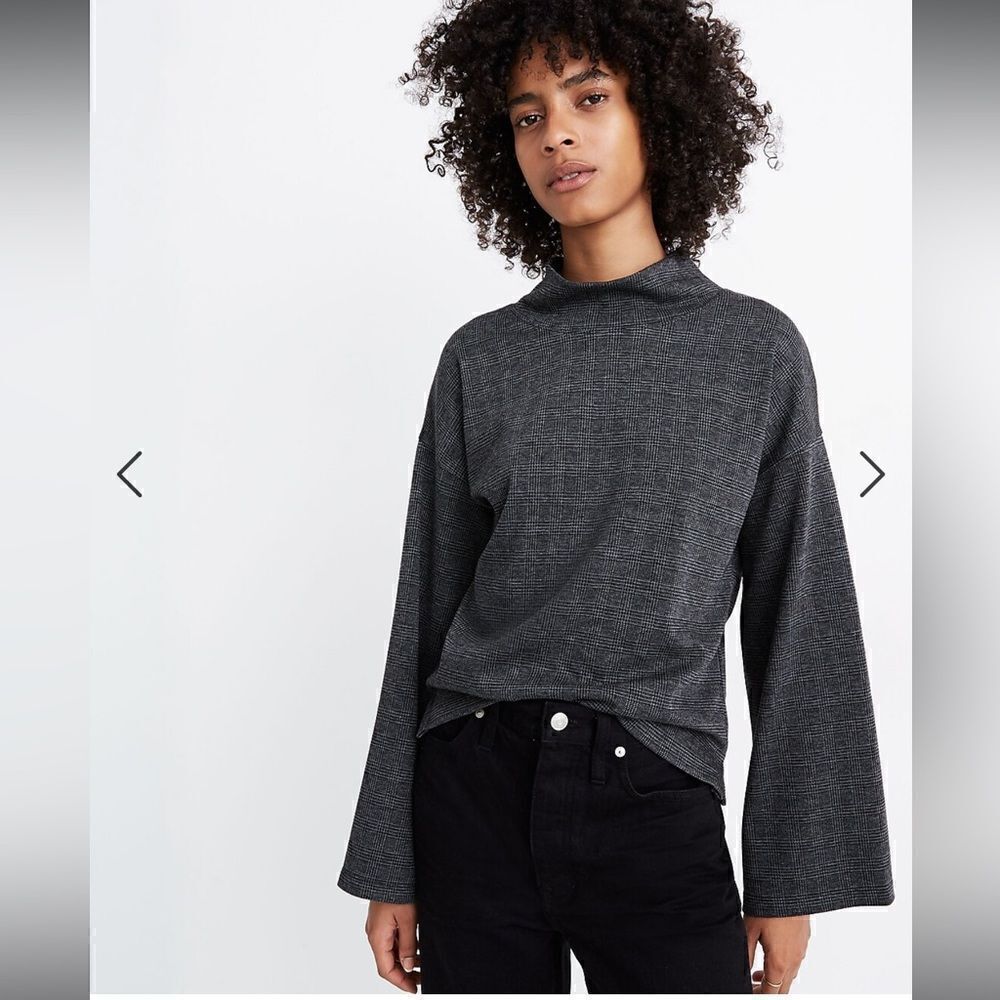 Madewell Wide-Sleeve Mockneck Top in Glen Plaid
